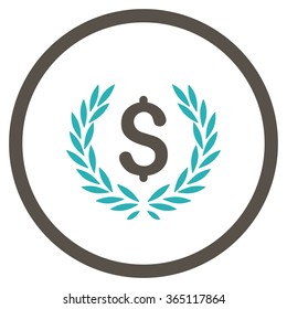 Laurel Bank Emblem vector icon. Style is bicolor flat circled symbol, grey and cyan colors, rounded angles, white background.