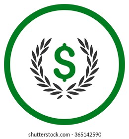 Laurel Bank Emblem vector icon. Style is bicolor flat circled symbol, green and gray colors, rounded angles, white background.