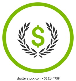 Laurel Bank Emblem vector icon. Style is bicolor flat circled symbol, eco green and gray colors, rounded angles, white background.