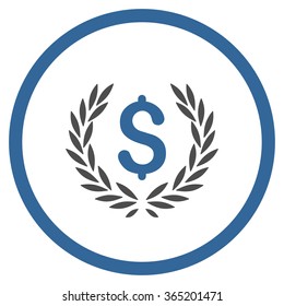 Laurel Bank Emblem vector icon. Style is bicolor flat circled symbol, cobalt and gray colors, rounded angles, white background.
