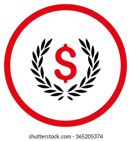 Laurel Bank Emblem vector icon. Style is bicolor flat circled symbol, intensive red and black colors, rounded angles, white background.
