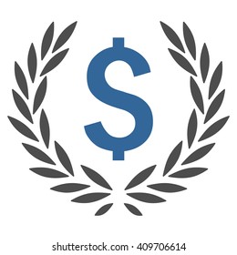 Laurel Bank Emblem vector icon. Style is bicolor flat symbol, cobalt and gray colors, white background.