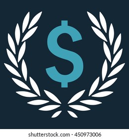 Laurel Bank Emblem vector icon. Style is bicolor flat symbol, blue and white colors, dark blue background.