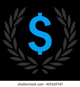 Laurel Bank Emblem vector icon. Style is flat symbol, blue color, black background.