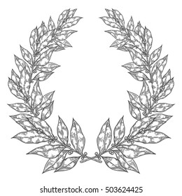 Laurel Bay white black leaf Hand drawn vector illustration. Vintage decorative laurel wreath. Sketch design elements. Perfect for invitations, greeting cards, quotes, blogs, posters and more.