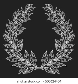 Laurel Bay white black leaf Hand drawn vector illustration. Vintage decorative laurel wreath. Sketch design elements. Perfect for invitations, greeting cards, quotes, blogs, posters and more.