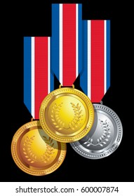 laurel branch medals hanging from ribbons