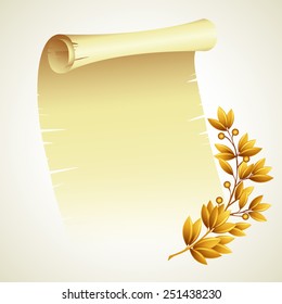 Laurel branch and a scroll. Vector illustration.