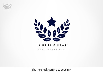 laurel branch and star logo vector 