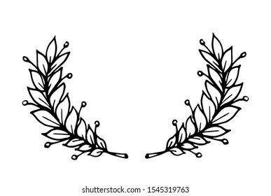 Laurel branch as a symbol of glory and victory vector illustration with black lines in hand drawn style isolated on white background