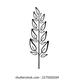 Laurel Branch Vector In Line Style.  Wheat And Olive Wreath Icon For Victory, Triumph. Symbol Of Award, Achievement, Heraldry. Armorial Branches.