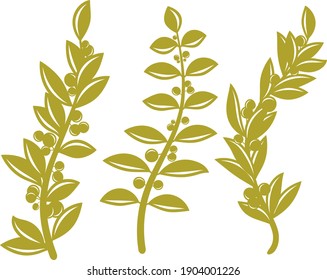 Laurel branches, three golden plant objects