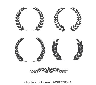 Icono de la corona circular de laurel. Ramas de laurel marcos del ganador.  Signo de premio. Símbolo del primer lugar. Rótulo. Ilustración de vector