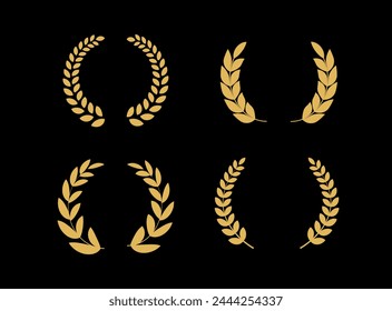 Laurel circle wreath icon. Gold laurel branches frames of the winner.  Award sign. First place symbol. Emblem. Vector illustration