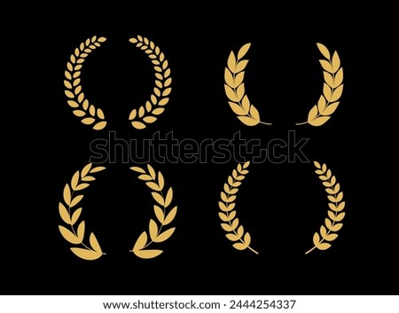 Laurel circle wreath icon. Gold laurel branches frames of the winner.  Award sign. First place symbol. Emblem. Vector illustration