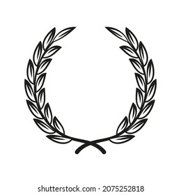 Laurel circular foliate wreath, emblem isolated on white background. Hand drawn element design. Vector vintage illustration.