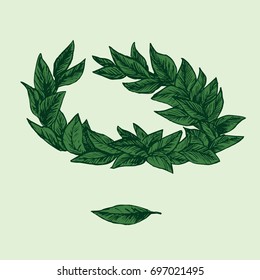 Laurel crown, hand drawn doodle, sketch in woodcut style, vector illustration