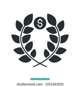 Laurel with dollar sign icon vector illustration logo template for many purpose. Isolated on white background.