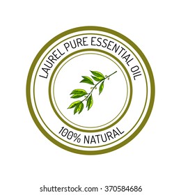 laurel, essential oil label, aromatic plant. Vector illustration