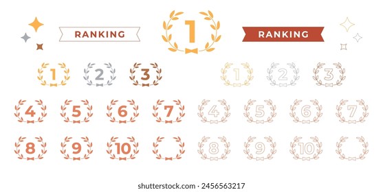 Laurel frame Ranking icon set with numbers from 1 to 10