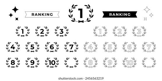 Laurel frame Ranking icon set with numbers from 1 to 10