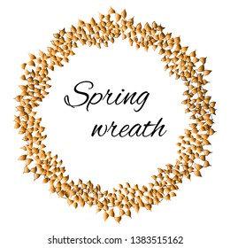 The laurel golden wreath of the winner. Text frame with golden olive leaves for the decoration of cards, gifts, greetings and posters.