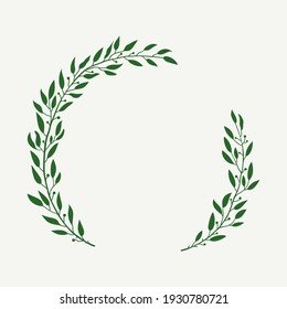Laurel green wreath. Leaves and branches in the form of a circle. Hand drawn vector illustration for design.