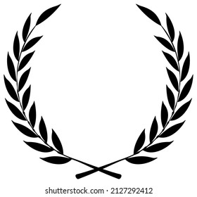 Laurel honor wreath vector in black on white isolated background.