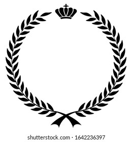 Vector de corona de honor Laurel con corona en negro sobre fondo aislado blanco.