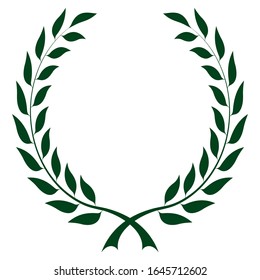 Laurel honor wreath vector in dark green on white isolated background.