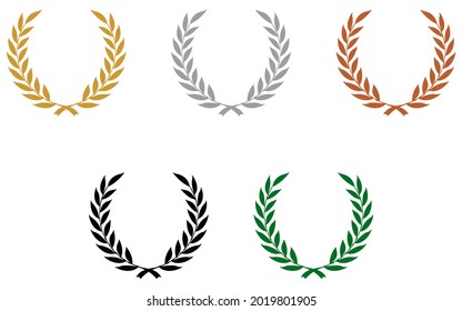 Laurel honor wreath vector in gold, silver, bronze, black, green.