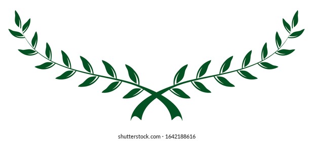 Laurel honor wreath vector in green on white isolated background.