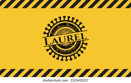 Laurel inside warning sign, black grunge emblem. Vector Illustration. Detailed.