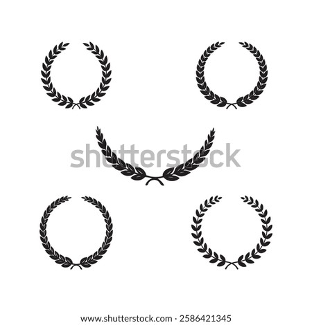 laurel leaf floral wreath logo icons set vector flat design