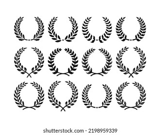 Laurel leaf Wreath Clip art of Laurus Nobilis tree silhouette collection set, isolated on white background.