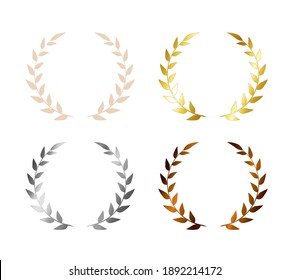 Laurel leaf wreath icon set. Vector Olive wreath award for certificate. gold, silver, bronze, beige. Wreath trophy emblem for a winner. Graphic illustration