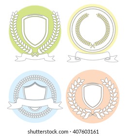 Laurel Leaf Wreath And Shields Outline Set