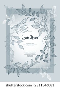 Laurel Blättert Rahmen Vektor Grußkartenvorlage. Einfache Bucht zweigt Sommerregen ab. Trendy Kartendesign mit Laurel Laub. Tropischer Eukalyptus hinterlässt auf Zwirnrahmen-Vorlage. Botanik