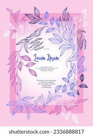 Laurel leaves frame vector greeting card template. Vintage bay tree branches summer bouquet. Organic card design with laurel foliage. Exotic eucalyptus leaves on branches frame template. Houseplants