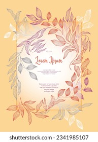 Laurel leaves frame vector greeting card template. Simple bay tree branches summer wreath. Trendy card design with laurel foliage. Tropical eucalyptus leaves on twigs frame template. Nature print