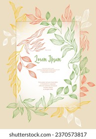 Laurel leaves frame vector greeting card template. Vintage bay tree branches summer bouquet. Rustic card design with laurel foliage. Exotic eucalyptus leaves on branches frame template. Garden plant