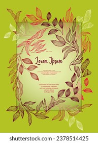 Laurel deja la plantilla de tarjeta de saludo vectorial del marco. Rama romántica de laureles en verano. Diseño de tarjetas florales con follaje laurel. Hojas tropicales de eucalipto sobre la plantilla de marco de ramitas. Huella natural