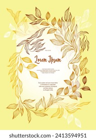 Laurel leaves frame vector greeting card template. Elegant bay tree branches summer bouquet. Trendy card design with laurel foliage. Exotic eucalyptus leaves on branches frame template. Nature print