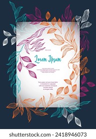 Laurel leaves frame vector greeting card template. Elegant bay tree branches summer bouquet. Rustic card design with laurel foliage. Exotic eucalyptus leaves on branches frame template. Bridal decor