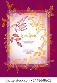 Laurel leaves frame vector greeting card template. Romantic bay tree branches summer bouquet. Trendy card design with laurel foliage. Tropical eucalyptus leaves on twigs frame template. Bridal decor