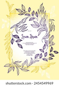 Laurel leaves frame vector greeting card template. Beautiful bay tree branches summer wreath. Trendy card design with laurel foliage. Exotic eucalyptus leaves on branches frame template. Houseplants
