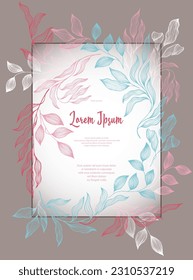 Laurel leaves frame vector wedding card template. Simple bay tree branches summer wreath. Rustic card design with laurel foliage. Exotic eucalyptus leaves on branches frame template. Botany style