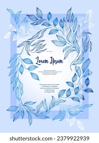 Laurel deja la plantilla de la tarjeta de bodas vector marco. Delicadas ramas de laureles coronan el verano. Diseño de tarjetas florales con follaje laurel. Hojas tropicales de eucalipto sobre la plantilla de marco de ramitas. Estilo botánico