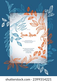 Laurel deja la plantilla de la tarjeta de bodas vector marco. Elegante ramo de laurel ramo verano. Diseño de tarjetas florales con follaje laurel. Hojas exóticas de eucalipto sobre la plantilla de marco de ramas. Estilo botánico