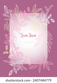 Laurel leaves frame vector wedding card template. Simple bay tree branches summer wreath. Holiday card design with laurel foliage. Tropical eucalyptus leaves on twigs frame template. Nature print